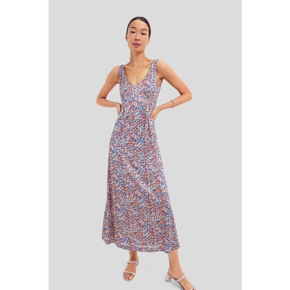NWT Tuckernuck Mosaic Natasha Maxi Sleeveless Shimmer Vneck Dress Red Blue Large